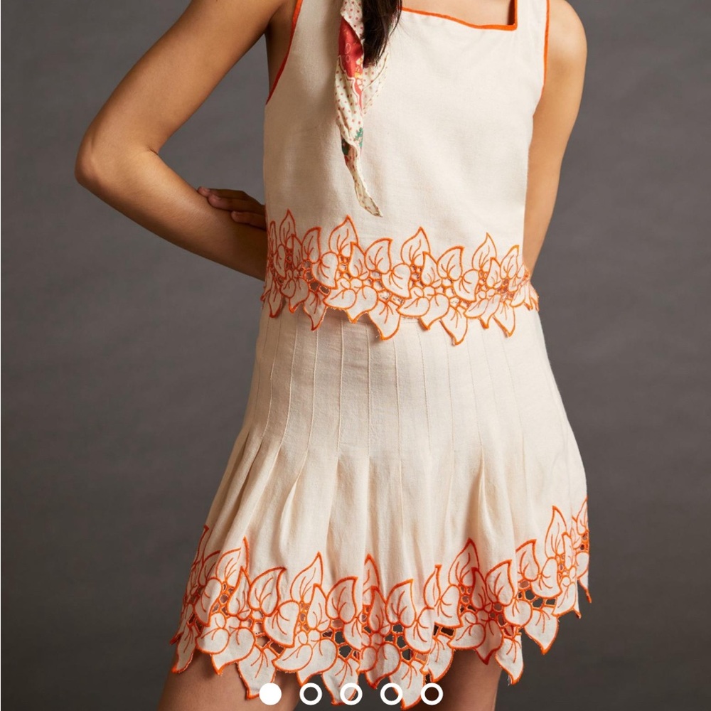 Anthropologie Appliqué Embroidery Skirt Set size 8